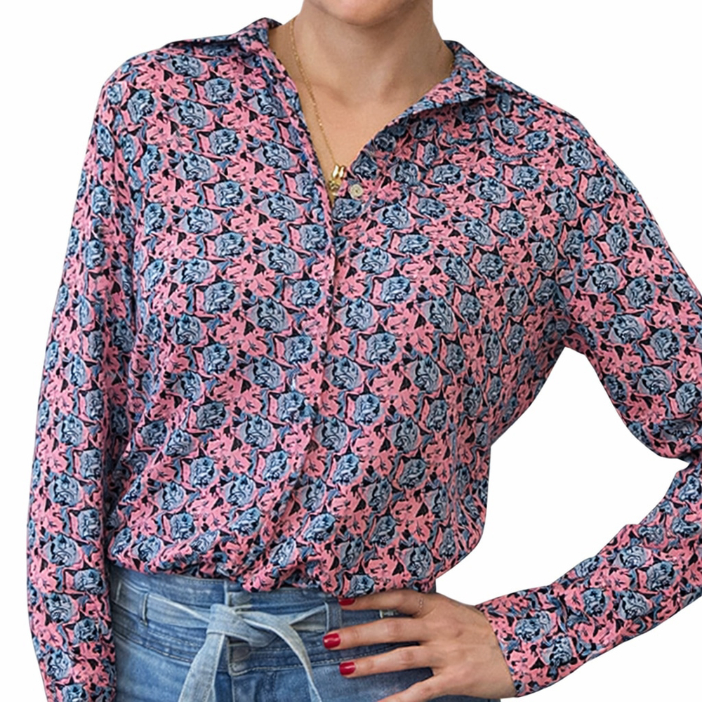 Women's Banana Republic Pink Blue Geo Floral Button Down Shirt XS